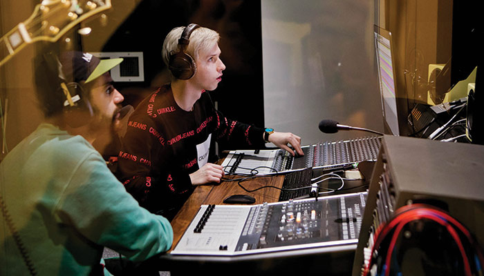 Students in music studio London